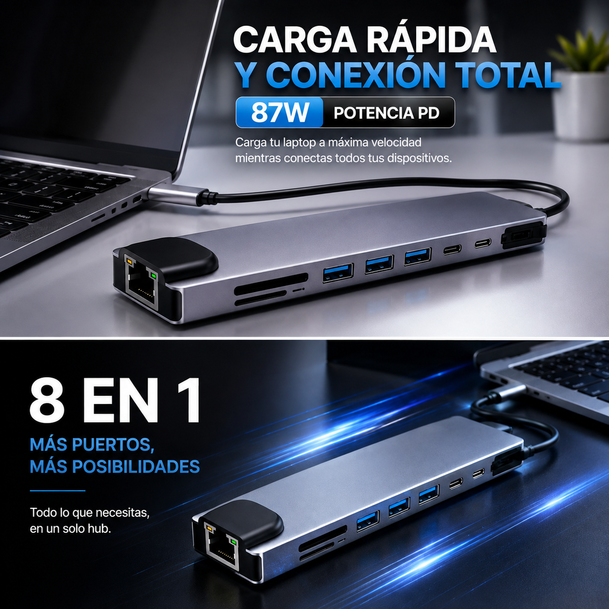 Adaptador Hub 8 En 1 Tipo C